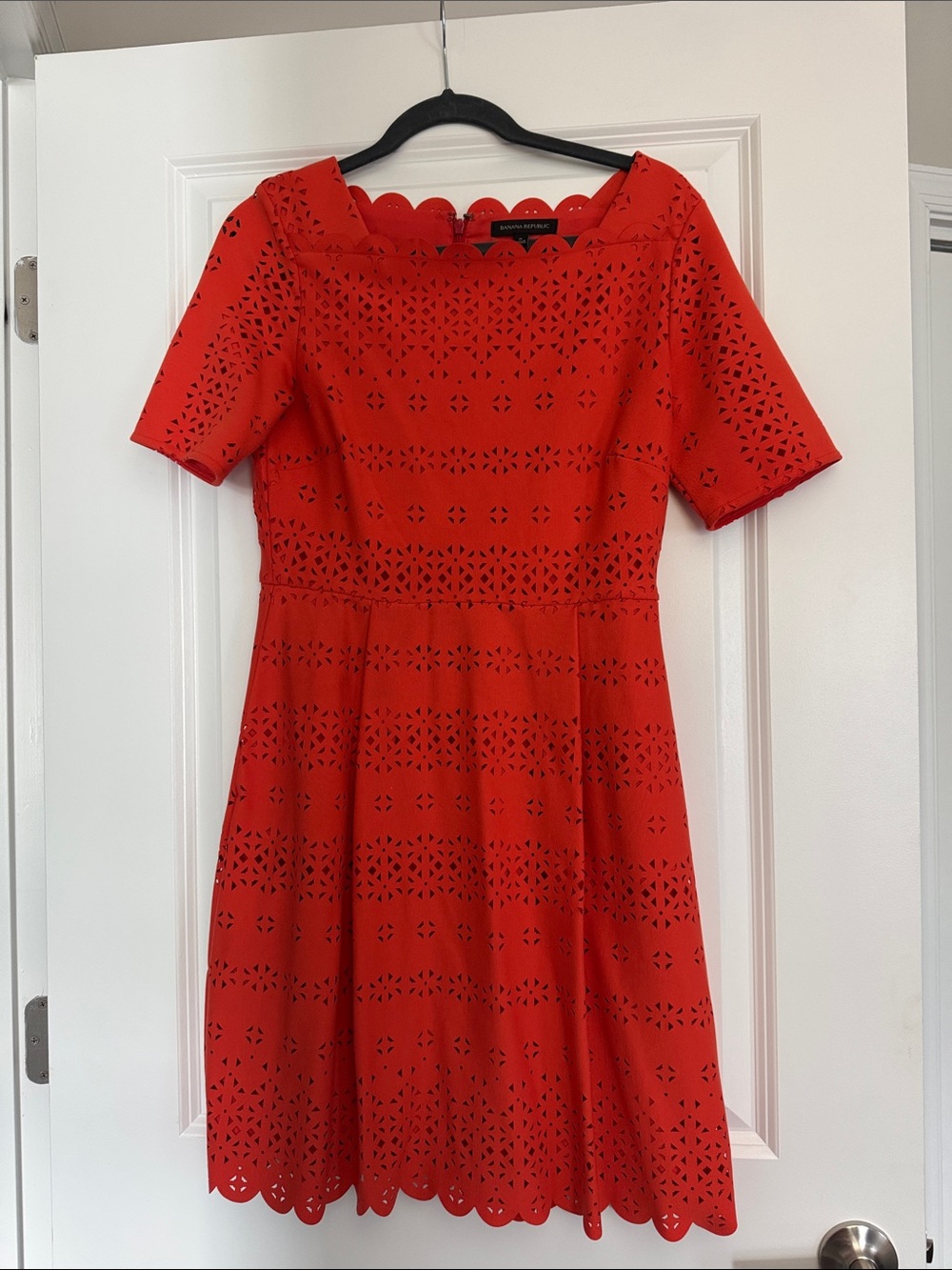 Banana Republic Red Laser-Cut A-Line Dress